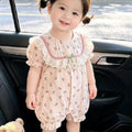 Newborn baby girl sweet & chic floral short-sleeve summer romper - lightweight bodysuit for outdoor crawling