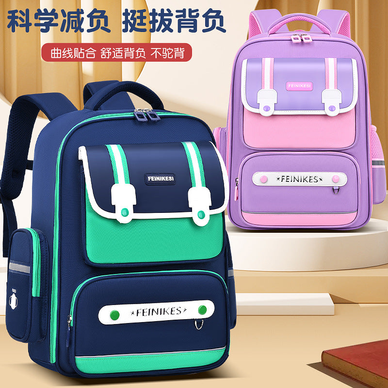 School bags for primary school girls, spine care and burden reduction for boys, large-capacity children's school bags for grades 1-6, double-shoulder school bags wholesale.
