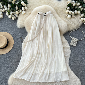 K-style high waist pleated a-line skirt for women summerwork clothingelegant large swing long skirt new arrival fairy skirt