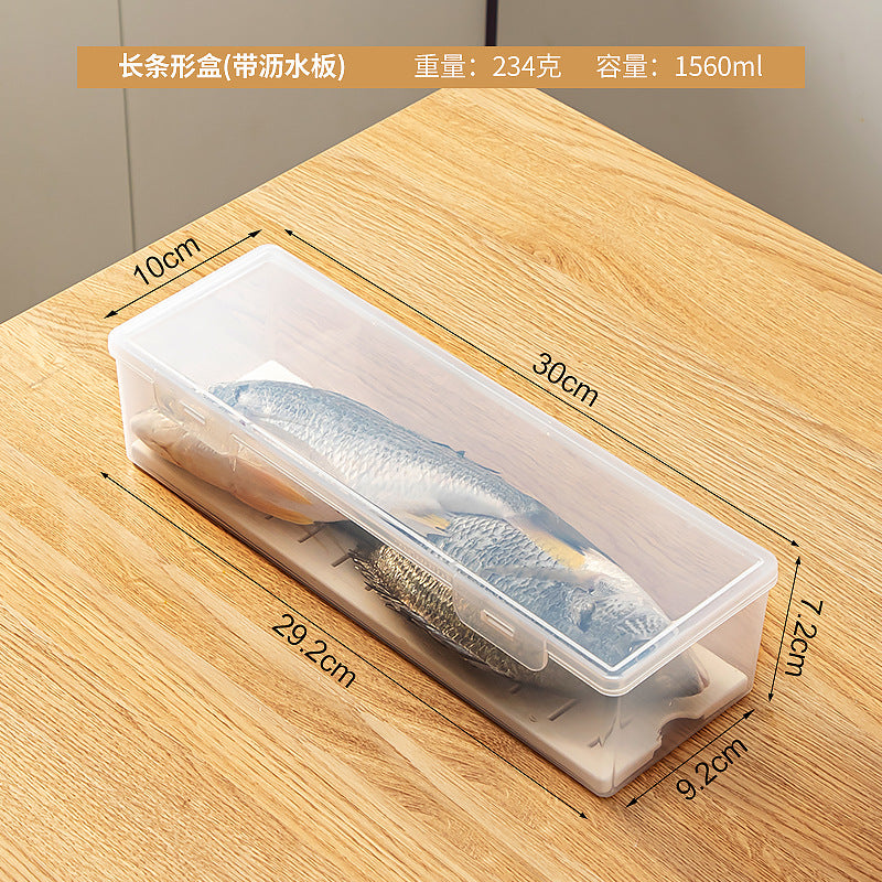Kitchen food storage box with lid Food grade transparent sealed drain frozen fresh-keeping box Dumplings refrigerator storage box