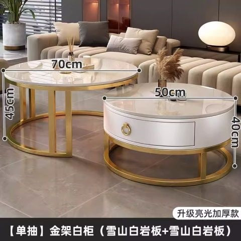 Rock slab coffee table accessible luxury modern casual round small apartment tea table living room for home tea table new arrival normcore marble