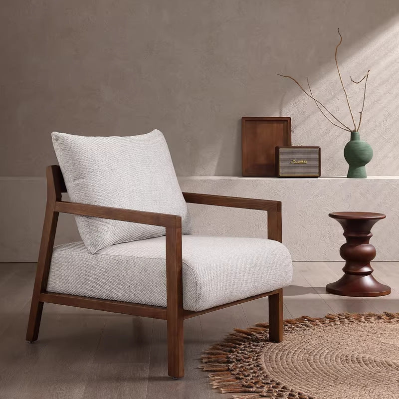 Nordic single sofa chair modern living room tech fabric leisure chair designer chair balcony japanese style solid wood sofa