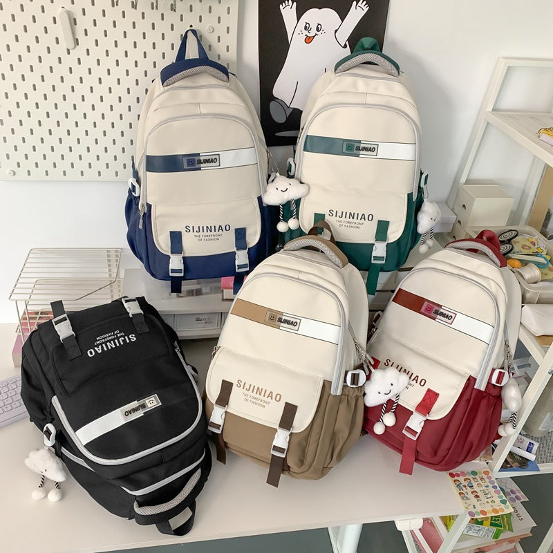 New contrasting color female junior high school student schoolbag fashion travel simple student backpack large capacity casual student backpack