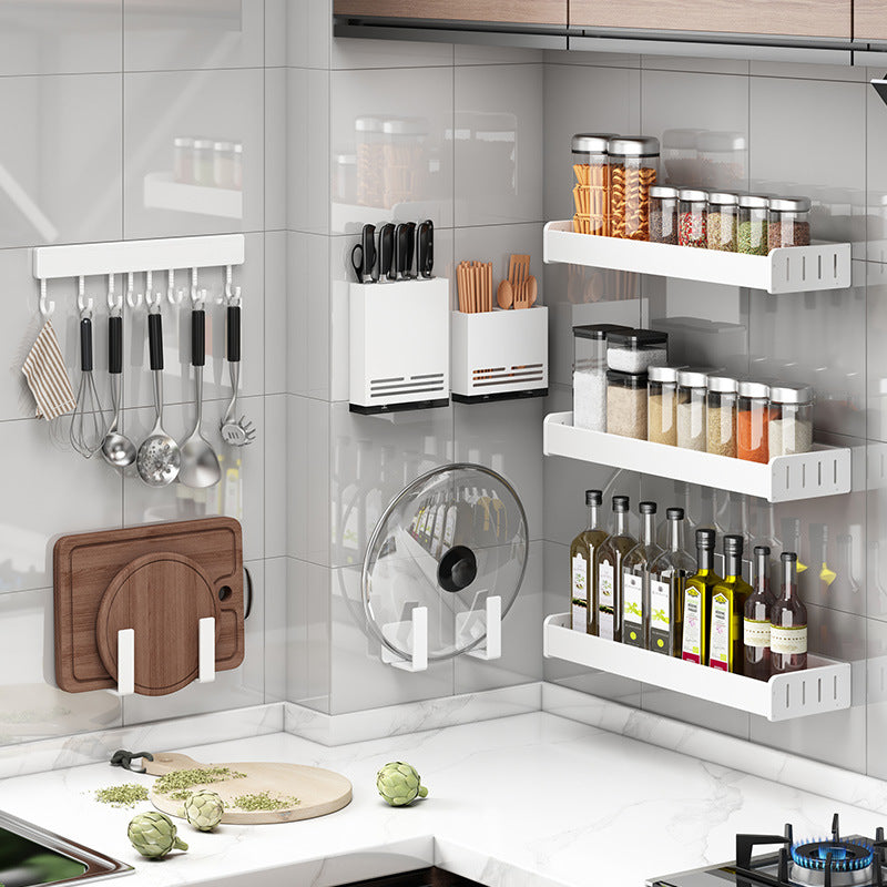 White kitchen rack No punching Wall-mounted multi-layer seasoning seasoning rack Kitchenware storage rack