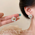 Unique elegant diamond-studded white gardenia stud earrings - exquisite, high-end, minimalist, and personalized. new trendy winter 2025 collection