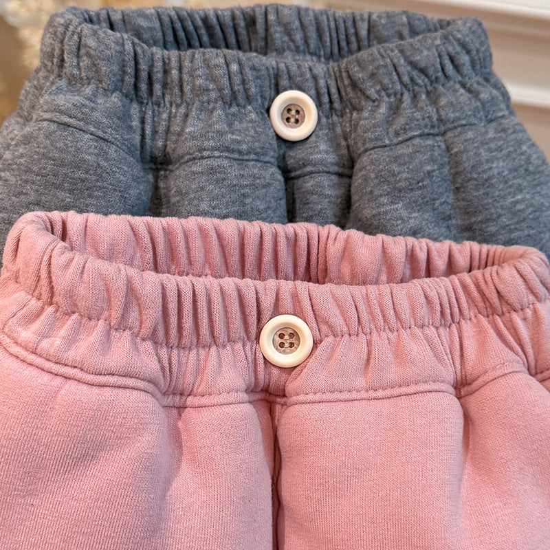 Girls' fall/winter casual pants - triple-layer quilted, extra thick, trendy baby pants, korean style children's cotton pants, stylish kids' clothing