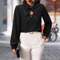European and american cross-border e-commerce  new autumn fashion commute design asymmetrical long sleeve women's blouse