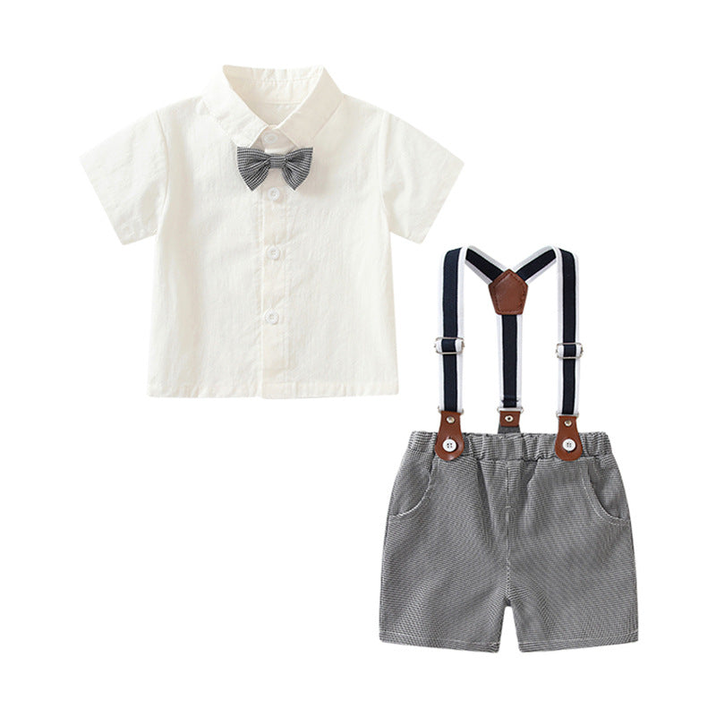 Boys' summer outfit  new style: children's overalls, performance costume, preppy style, baby's first birthday dress, two-piece summer set
