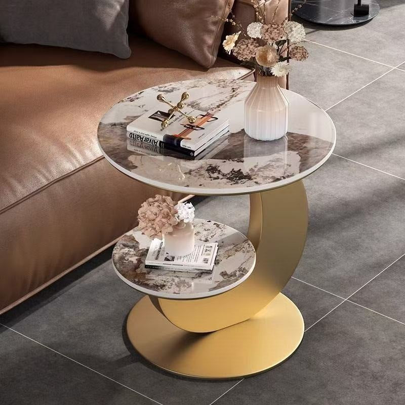 Sofa side table small coffee table living room modern italianaccessible luxury slate double layer round table corner table creative side table new arrival
