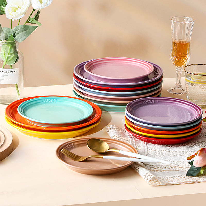 French-style matte ceramic plate, high-end aesthetic, cake plate, creative round fruit and dessert plate, steak plate, plating dish