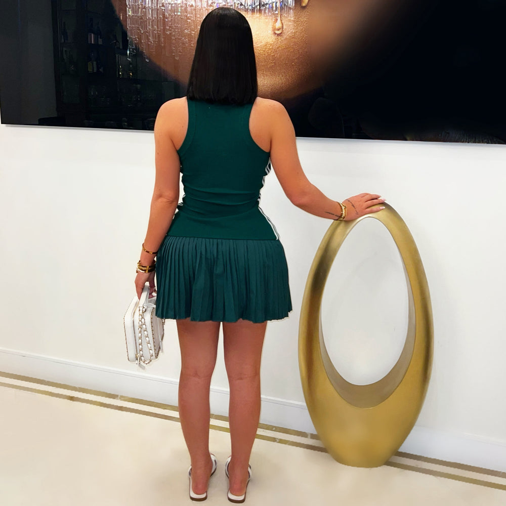 new european and american women's dress - sexy tank top bodycon striped pleated skirt casual sporty mini dress