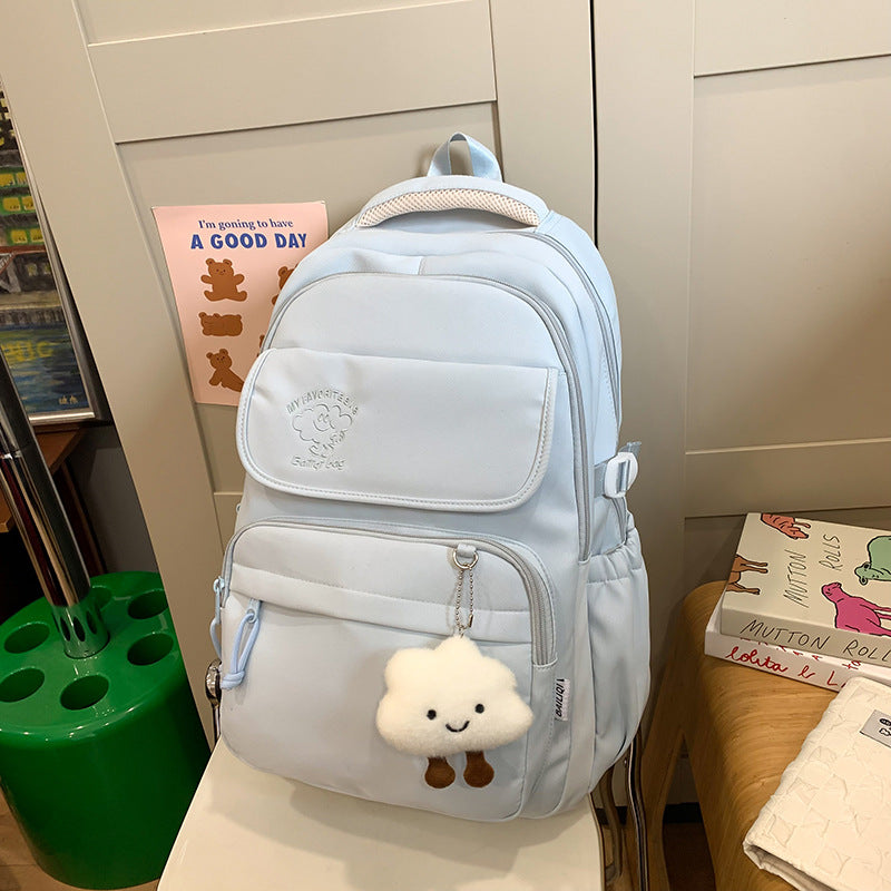 Backpack casual forest style fresh casual backpack cloud pendant preppy style high school student large capacity backpack