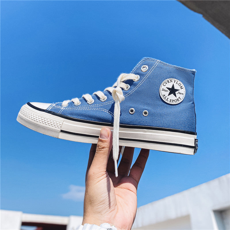 Dropshipping special: 1970s canvas high-top sneakers for men - glossy, retro korean style, versatile student shoes, trendy footwear for men