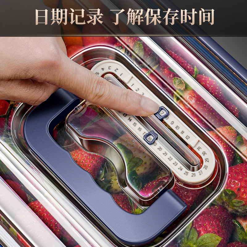 304 stainless steel handle fresh-keeping box, large capacity, portable and portable box with lid, refrigerator frozen and sealed storage box.
