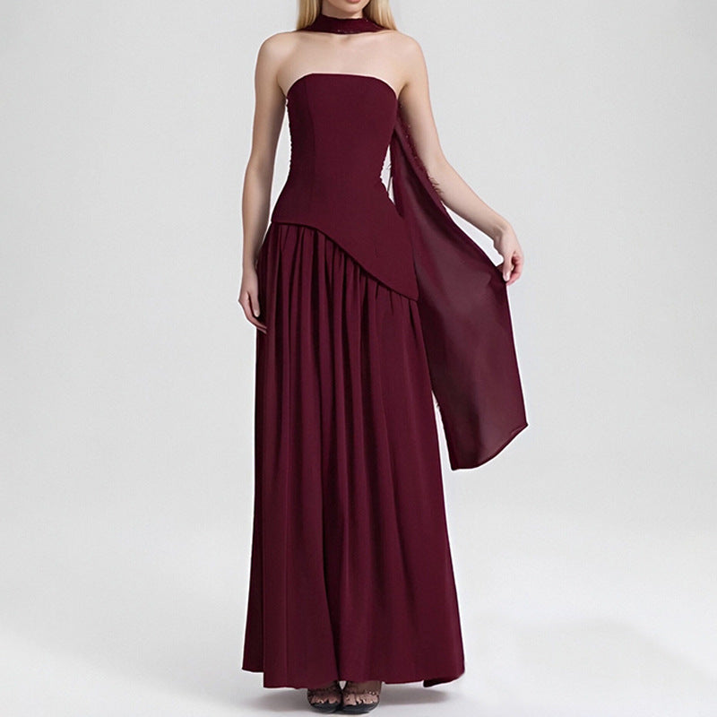 cross-border e-commerce women's fashion: european and american summer new arrivals - stylish solid color bandeau high-slit irregular dress