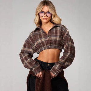 european and american plaid button-down long sleeve shirt: designer fashion, new women's casual, versatile high-waisted style