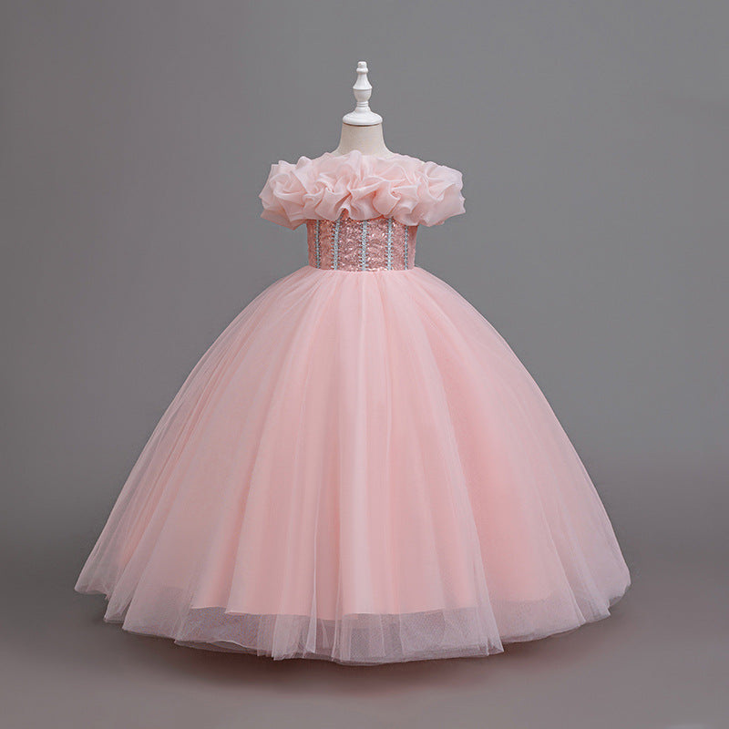 Yimingzhi flower girl dress - floral design, long, cross-border princess dress - dropshipping available - children's dress