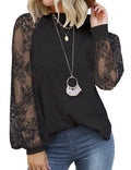 european and american export  new women's long-sleeve lace casual loose t-shirt top