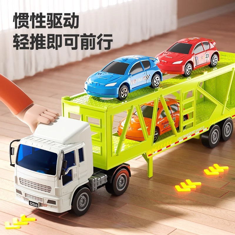 Kids double-layer fire flatbed transport truck large size resistant to falling engineering trailer container toy inertia car model boy