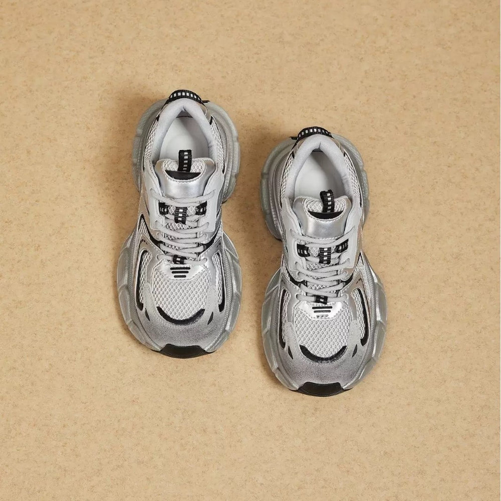 Women's shoes 2026 autumn new silver chunky platform height increasing dad shoes women's retro fashion casual sneakers trendy