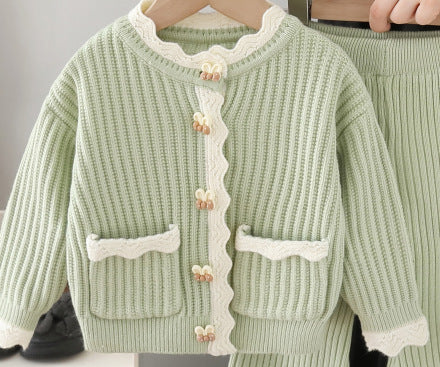 Girls' knitted sweater cardigan & pants set - new autumn  collection - two-piece outfit for little girls