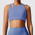 Eco-friendly recycled fabric cutout sexy yoga top with padded bra, wearable cross-back tank top, fitness activewear