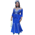 African cross-border sourcing:  new slim-fit, heavily embellished hotfix rhinestone plus-size maxi dress, high-waisted, elegant two-piece set