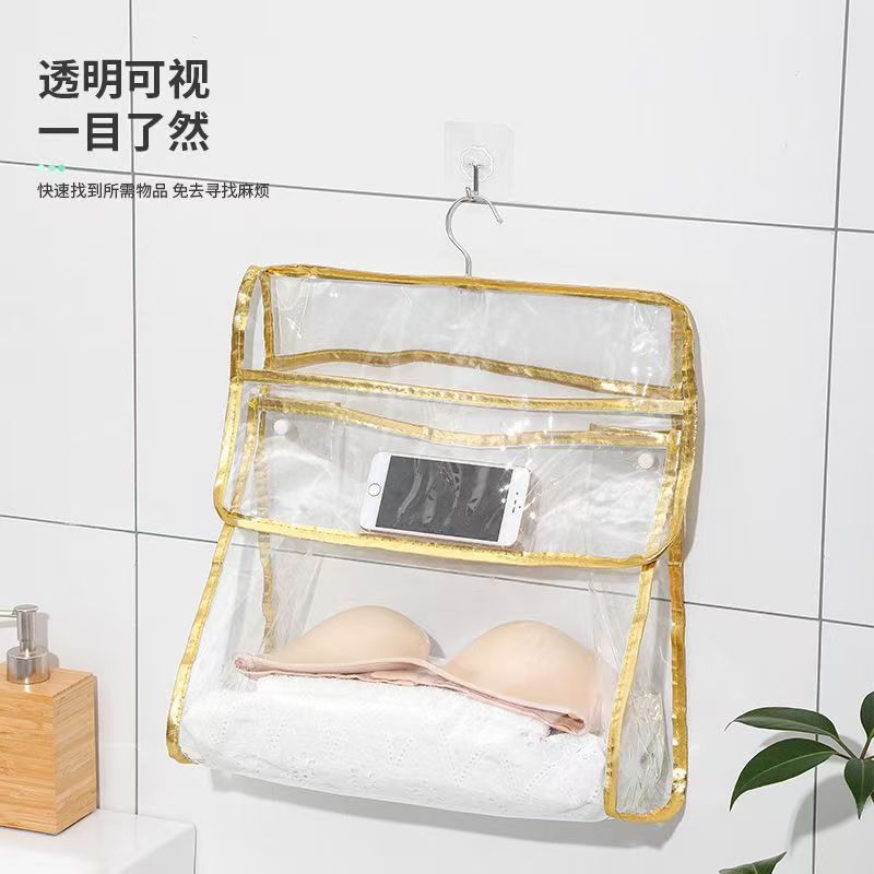 Bathroom clothes storage handy gadget bath clothes waterproof bedroom dormitory storage hanging bag fabric wall hanging storage bag