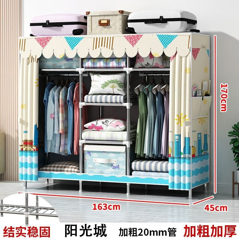 Simple fabric wardrobe rental house steel pipe thickened wardrobe for home bedroom dormitory storage cabinet