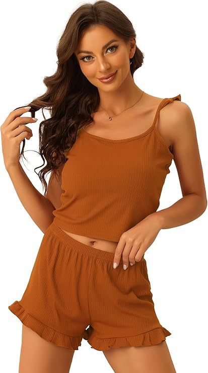 Amazon hot selling women's loungewear set: ribbed knit cami top and shorts with lace trim - new arrival