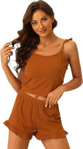 Amazon hot selling women's loungewear set: ribbed knit cami top and shorts with lace trim - new arrival