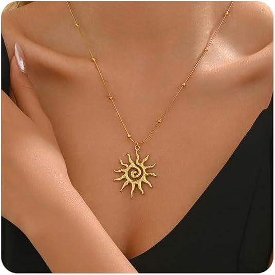 New arrivalfashion stainless steel hammer pattern spiral sun pendant necklace accessible luxury titanium steel clavicle chain high-end cross-border