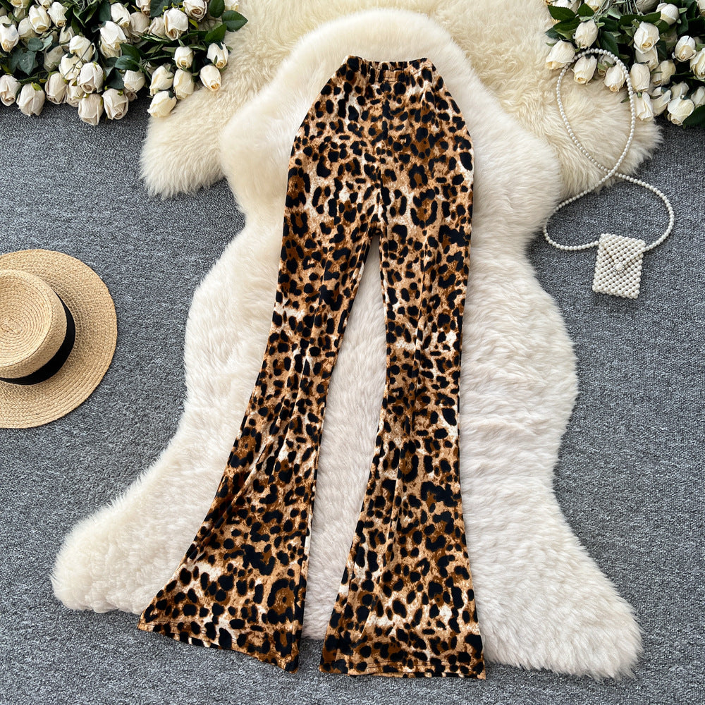 Fashionins wear sexycasual bootcut pants for women autum stretch tight slimming look hip-covering leopard print sweatpants