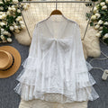 French chic red lace bow blouse - women's spring/autumn long sleeve, loose fit, youthful & elegant top
