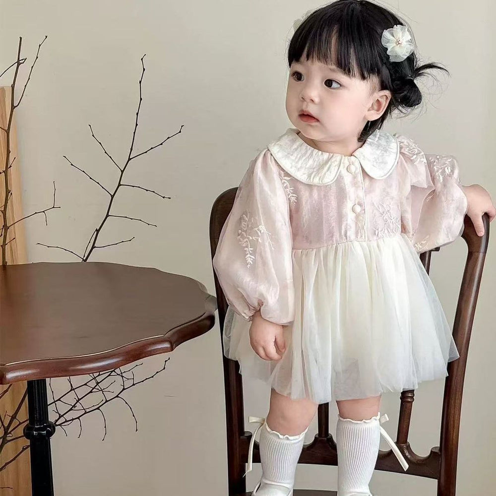 Spring & fall long sleeves thin baby princess dress with butt-covering dress for small-month-old baby girl 100-day-old dress