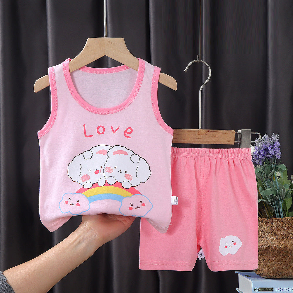 Kids' tank top set - summer new arrival: pure cotton girls' shorts outfit, korean style sleeveless set for baby boys and girls