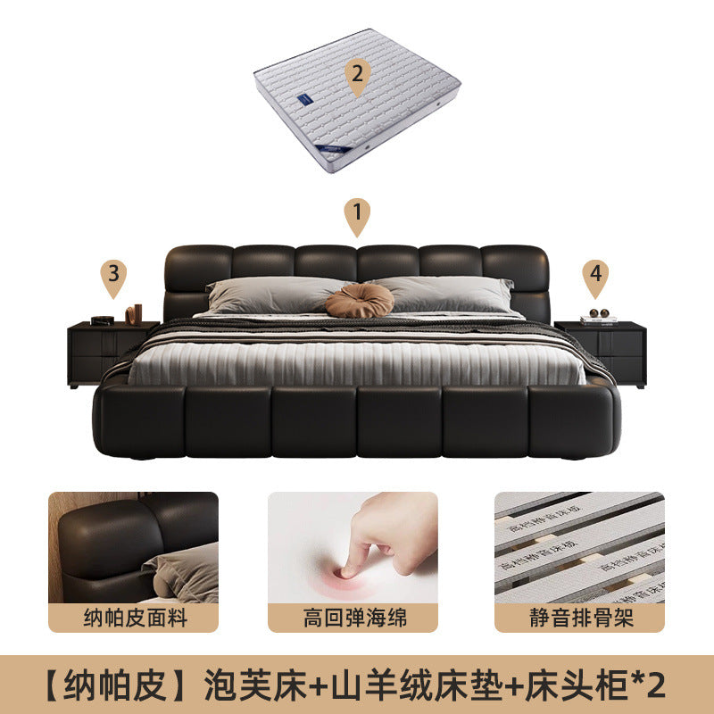 Accessible luxury genuine leather bed storage double bed casual italian puff bed master bedroom scandinavian leather bed head layer cowhide bed