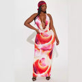 Amazon fashion cross-border women's summer  new sleeveless tie-back deep v sexy backless printed dress