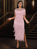 Am210516 mesh patchwork tassel high waist plus size slim fit casual bodycon dress - women's dress