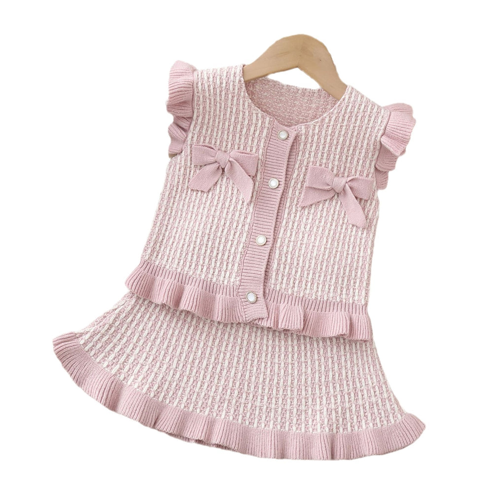 Girls' knit cardigan vest set - autumn  collection - baby girl's outerwear - chanel-inspired three-piece outfit