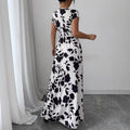 european and american new arrival cross-border french v-neck printed dress