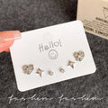 Sweet and cool style multi-pair set of heart-shaped starburst stud earrings, exquisite zircon combination earrings, niche high-end elegant earrings