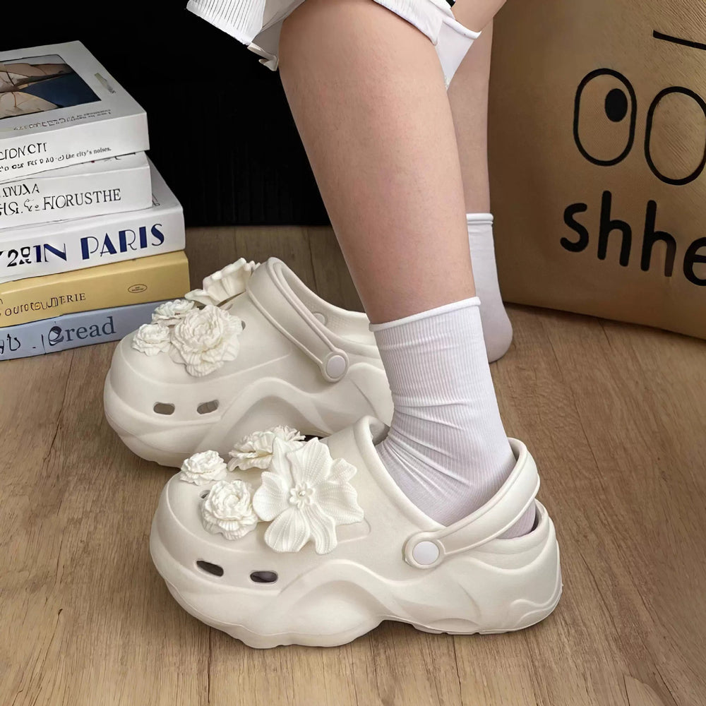 E\va flower new arrival super popular clogs for women 2025 summer casual internet celebrity same style thickened bottom women's shoes non-slip
