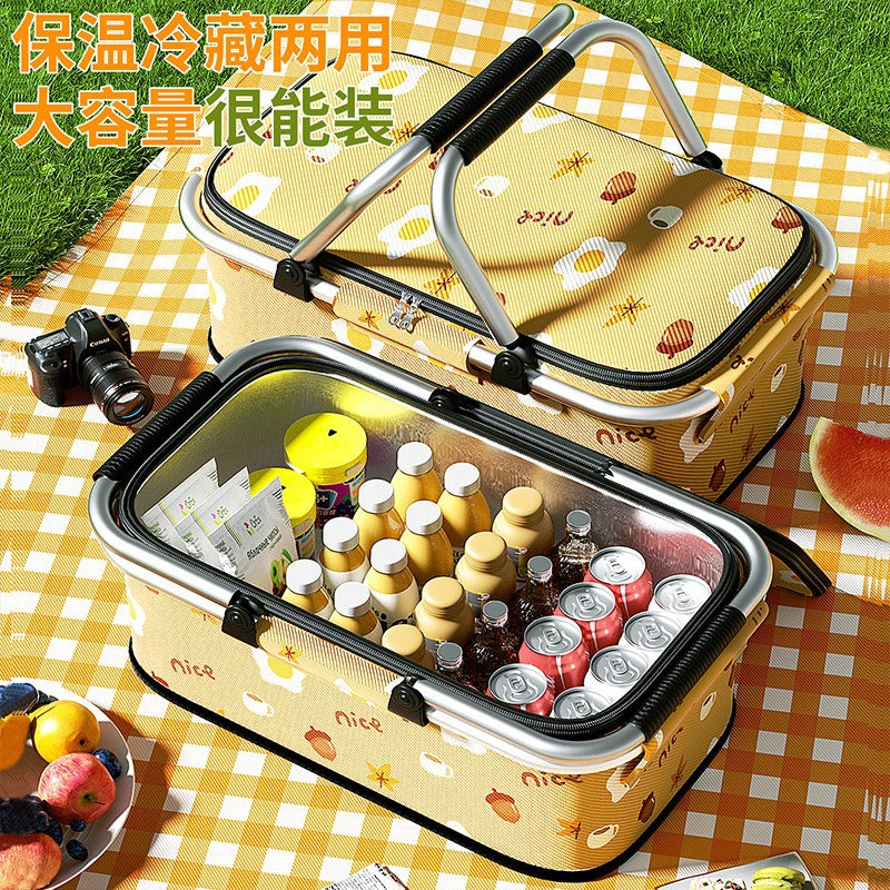 Foldable Insulation Picnic Basket Outing Picnic Camping Thickened Aluminum Portable Picnic Snack Storage Basket Storage Box