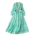 Frenchretrov necklacepatchwork waist long sleeves large swing dress women slimming lookclassyelegancelong skirt