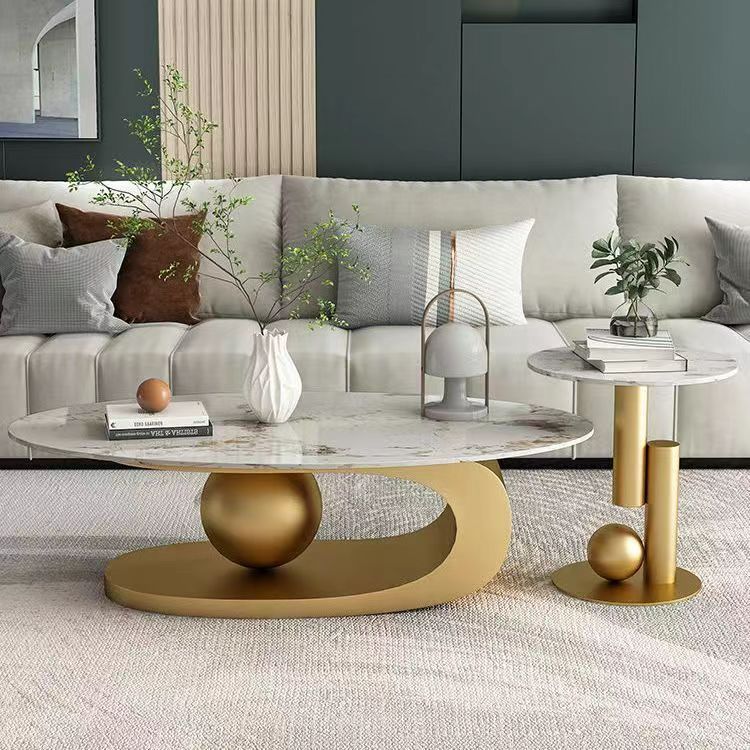 Oval coffee table, sintered stone coffee table, popular minimalist table for home living room, trendy nordic style coffee table, small apartment friendly