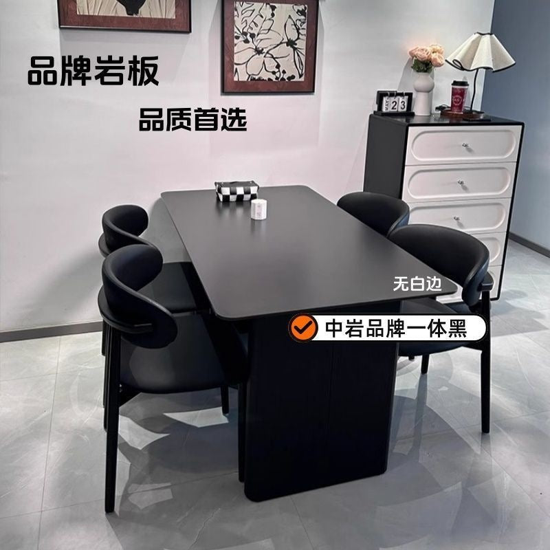 Italian-style black rock slab dining table set for small spaces - minimalist modern home furniture