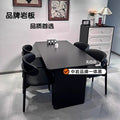 Italian-style black rock slab dining table set for small spaces - minimalist modern home furniture