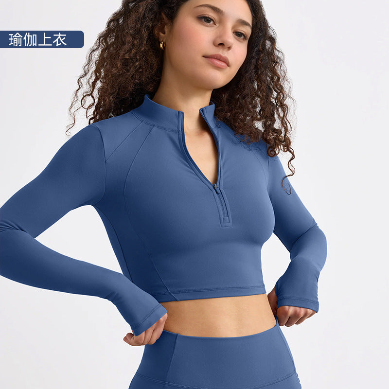 European and american style half-zip long sleeve yoga top - compression running activewear for high-intensity outdoor workouts - women's quick-dry yoga shirt