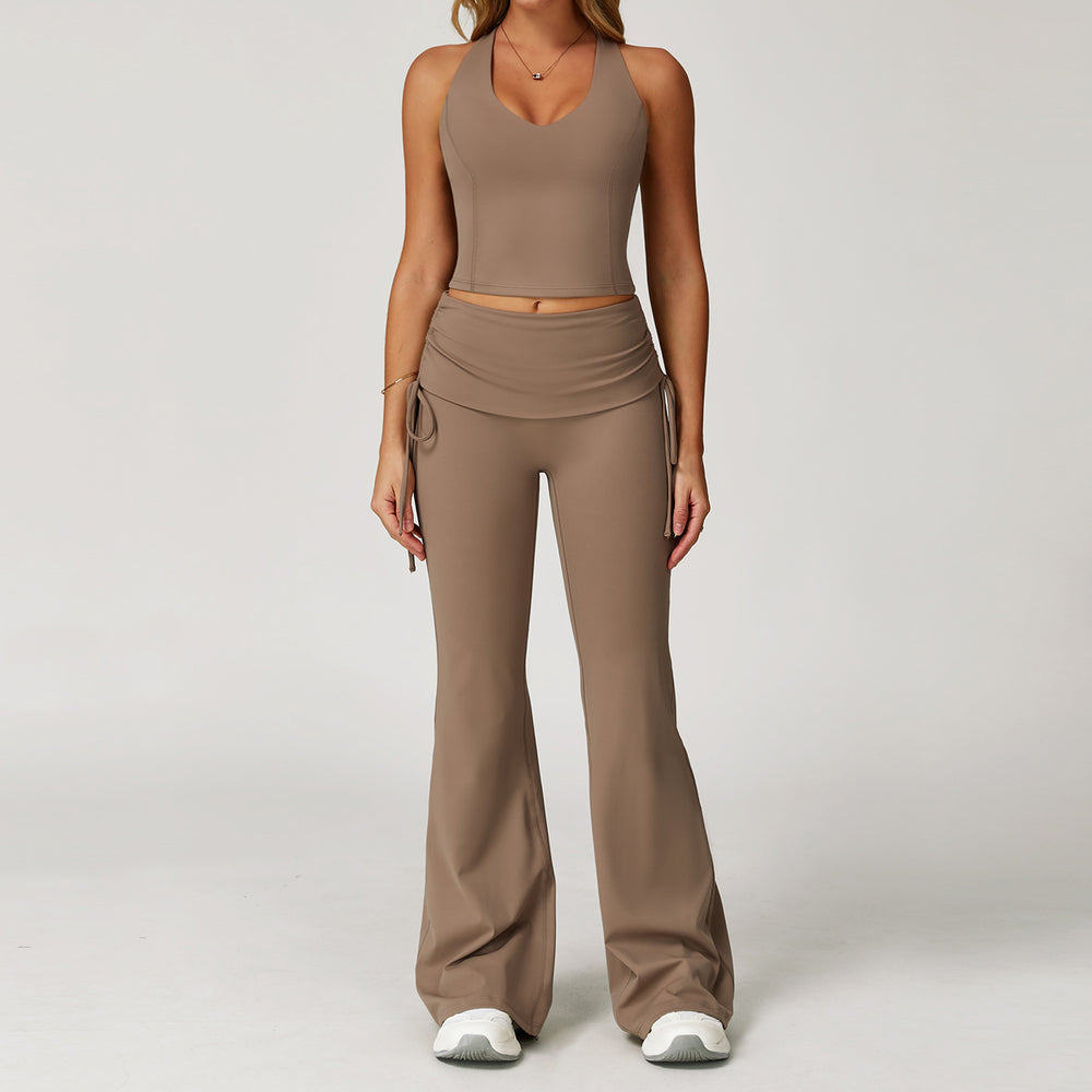 nude yoga suit i-shaped back folding high waist fitness suit women's sports running yoga suit 3055